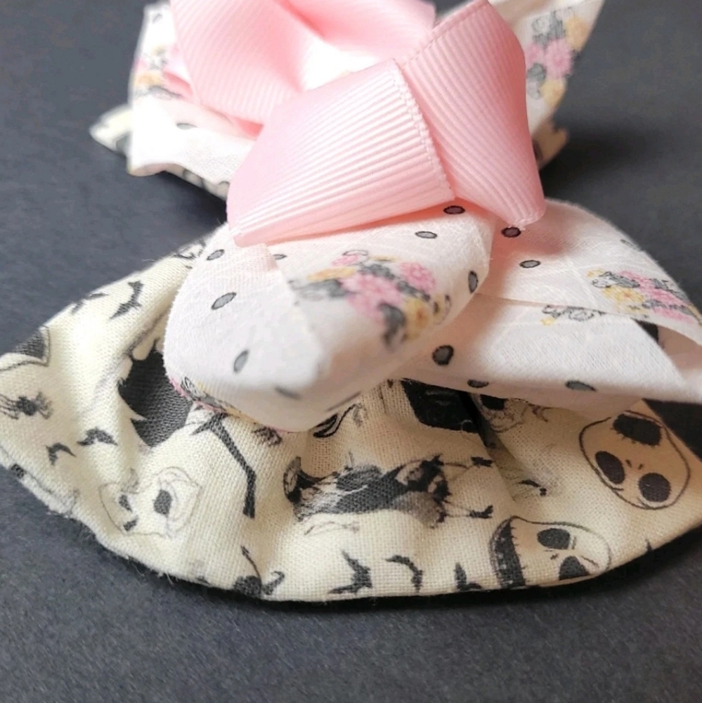 Hair Bow 5" Nightmare Before Christmas Pink Whimsigoth Ribbon Fabric Clip Floral - Picture 10 of 12